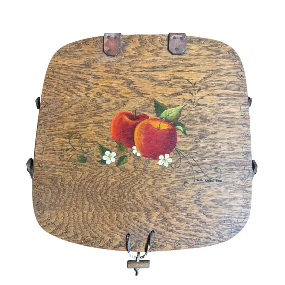 Vintage Apple Basket - Hand Painted Signed Beth Kankel 1981 Woven Picnic Basket